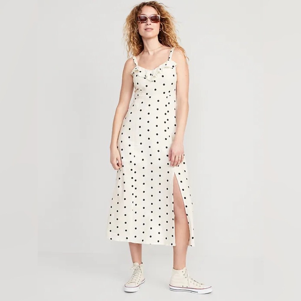 Old Navy Black and Off-White Polka Dot Midi Dress